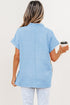 Crochet Lace Accent Rolled Short Sleeve Pullover Blouse