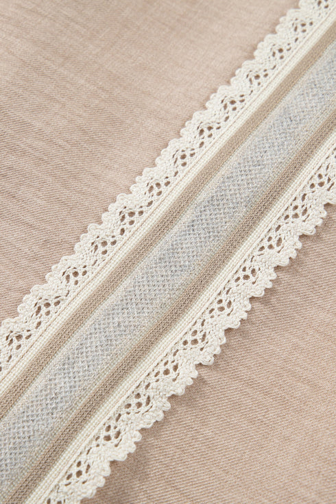 Crochet Lace Accent Rolled Short Sleeve Pullover Blouse