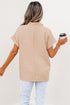 Crochet Lace Accent Rolled Short Sleeve Pullover Blouse