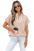Crochet Lace Accent Rolled Short Sleeve Pullover Blouse