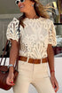 Crochet Lace Hollowed Puff Sleeve Blouse