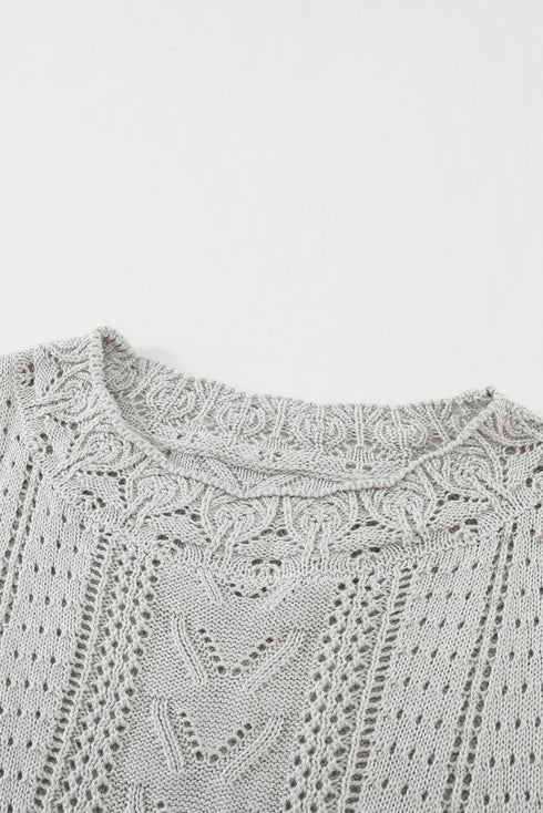 Crochet Lace Pointelle Knit Sweater