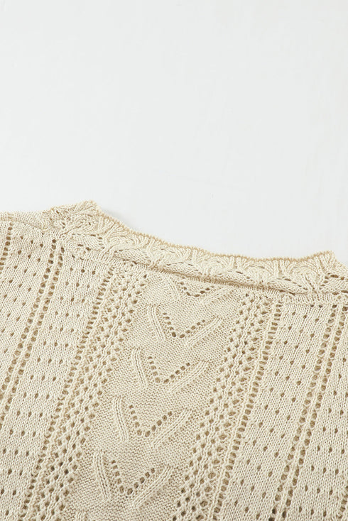 Crochet Lace Pointelle Knit Sweater