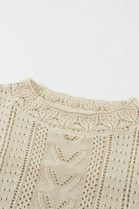 Crochet Lace Pointelle Knit Sweater