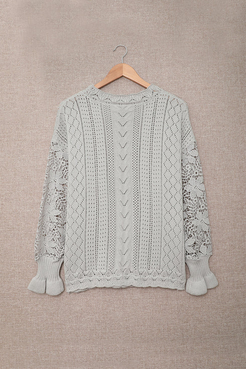 Crochet Lace Pointelle Knit Sweater