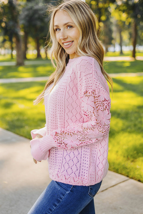 Crochet Lace Pointelle Knit Sweater
