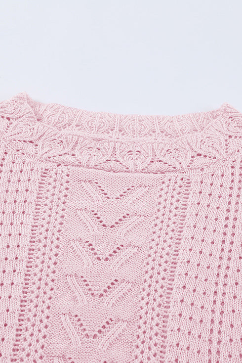 Crochet Lace Pointelle Knit Sweater