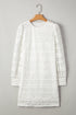 Crochet Lace Round Neck Puff Sleeve Shift Mini Dress