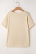Crochet Patch Cable Textured Cuffed Short Sleeve Top
