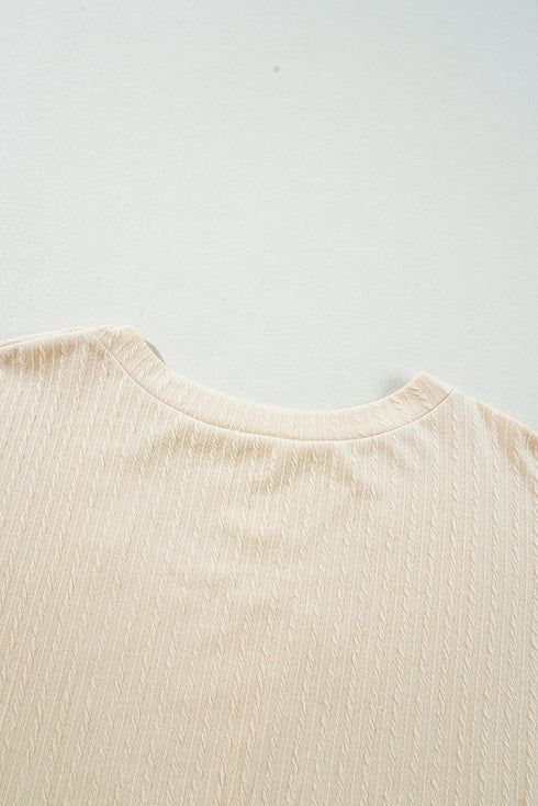 Crochet Patch Cable Textured Cuffed Short Sleeve Top