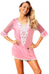 Crochet Pom Pom Trim Beach Tunic Cover Up