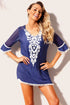 Crochet Pom Pom Trim Beach Tunic Cover Up