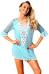 Crochet Pom Pom Trim Beach Tunic Cover Up