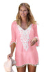 Crochet Pom Pom Trim Beach Tunic Cover Up