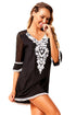 Crochet Pom Pom Trim Beach Tunic Cover Up