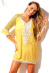 Crochet Pom Pom Trim Beach Tunic Cover Up