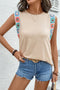 Crochet Trim Accent Relaxed Fit Sleeveless Top