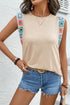 Crochet Trim Accent Relaxed Fit Sleeveless Top