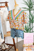 Crochet V Neck Puff Sleeve Floral Bohemian Blouse