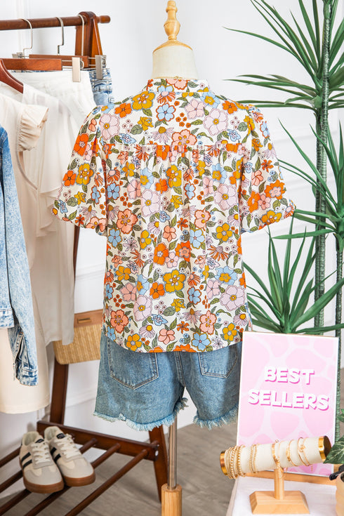 Crochet V Neck Puff Sleeve Floral Bohemian Blouse