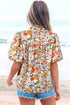 Crochet V Neck Puff Sleeve Floral Bohemian Blouse