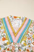 Crochet V Neck Puff Sleeve Floral Bohemian Blouse