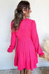 Crochet V Neck Textu Tie Ruffled Long Sleeve Mini Dress