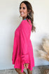 Crochet V Neck Textu Tie Ruffled Long Sleeve Mini Dress