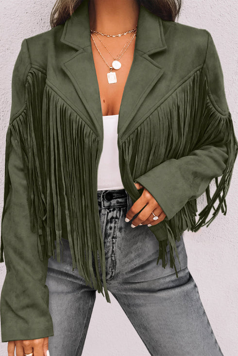 Cropped Faux Suede Western Fringe Tassel Jacket