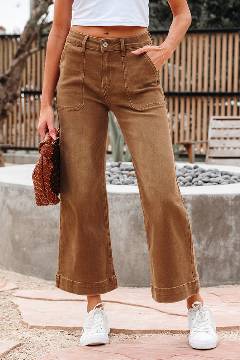 Cropped High Rise Wide Leg Stretch Denim Jeans