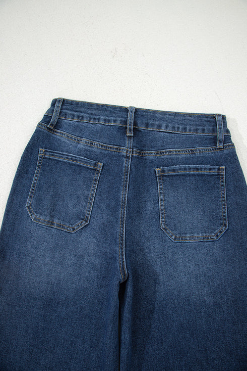 Cropped High Rise Wide Leg Stretch Denim Jeans