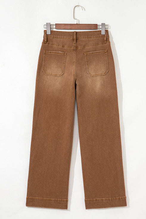 Cropped High Rise Wide Leg Stretch Denim Jeans