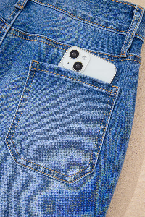 Cropped High Rise Wide Leg Stretch Denim Jeans
