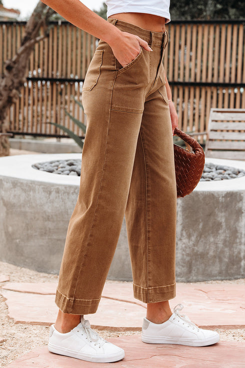 Cropped High Rise Wide Leg Stretch Denim Jeans