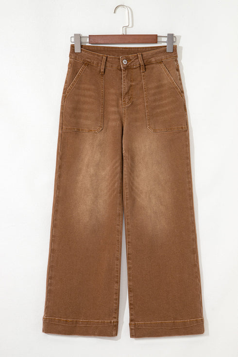 Cropped High Rise Wide Leg Stretch Denim Jeans