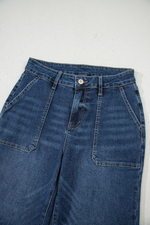 Cropped High Rise Wide Leg Stretch Denim Jeans