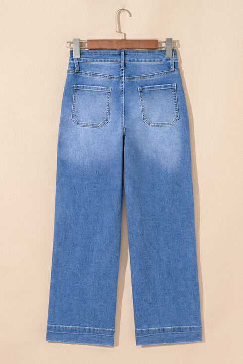 Cropped High Rise Wide Leg Stretch Denim Jeans