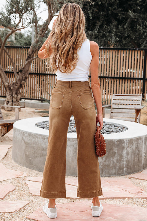 Cropped High Rise Wide Leg Stretch Denim Jeans