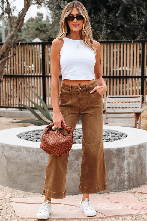 Cropped High Rise Wide Leg Stretch Denim Jeans