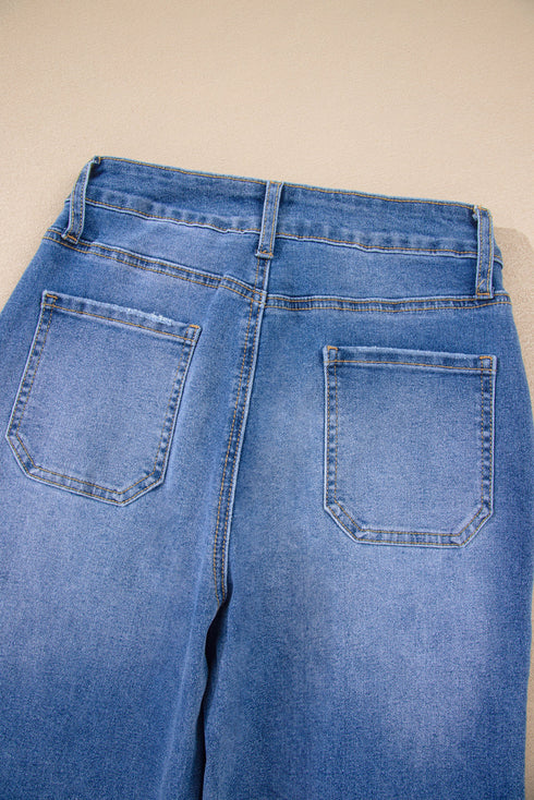 Cropped High Rise Wide Leg Stretch Denim Jeans
