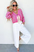 Cropped Wavy Stripe Knit Scallop Trim Tie Front Cardigan