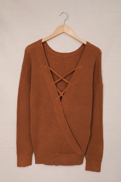 Cross Back Hollow-Out Sweater