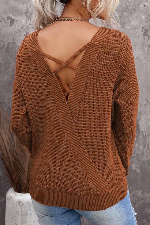Cross Back Hollow-Out Sweater