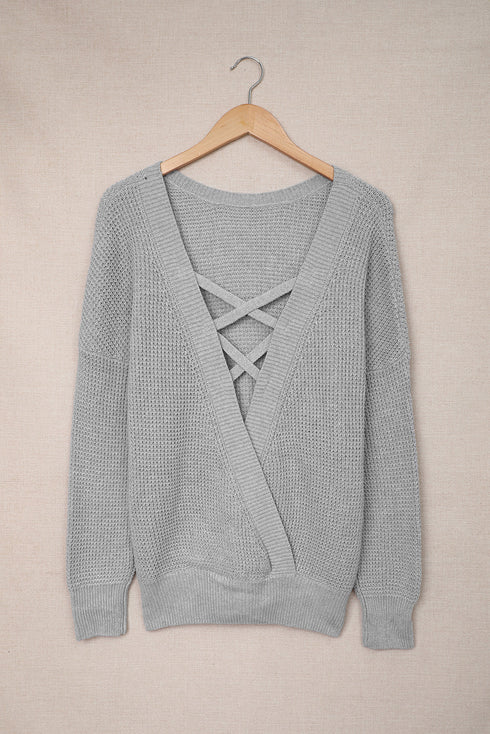Cross Back Hollow-Out Sweater