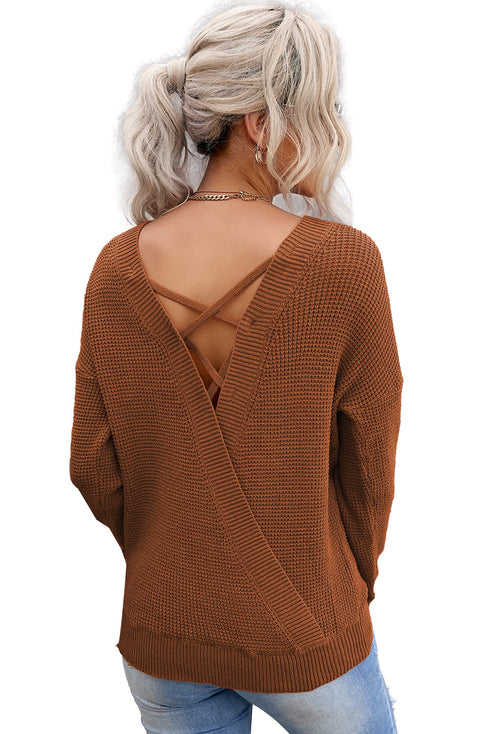 Cross Back Hollow-Out Sweater