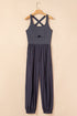 Cross Back Strappy Cut Out Relaxed Jogger Jumpsuit