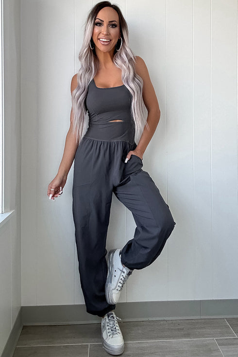 Cross Back Strappy Cut Out Relaxed Jogger Jumpsuit