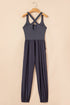 Cross Back Strappy Cut Out Relaxed Jogger Jumpsuit