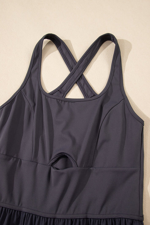 Cross Back Strappy Cut Out Relaxed Jogger Jumpsuit