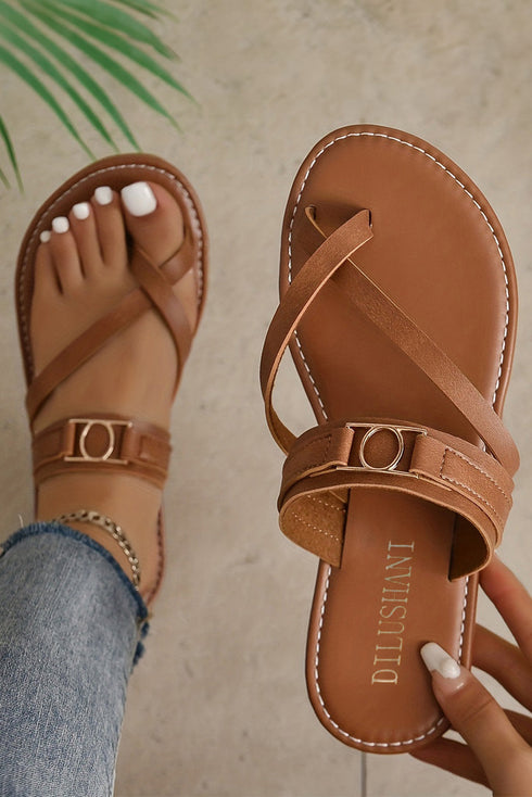 Cross Strap Buckle Detail Faux Leather Slides